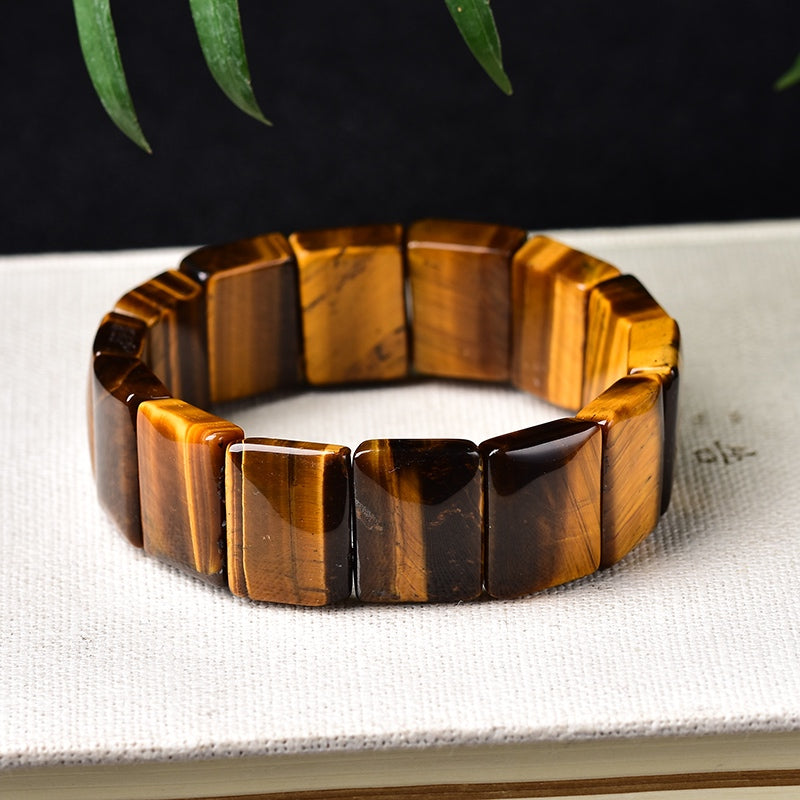 Flashy Yellow Tiger Eye Flat Beaded Bangle Bracelets