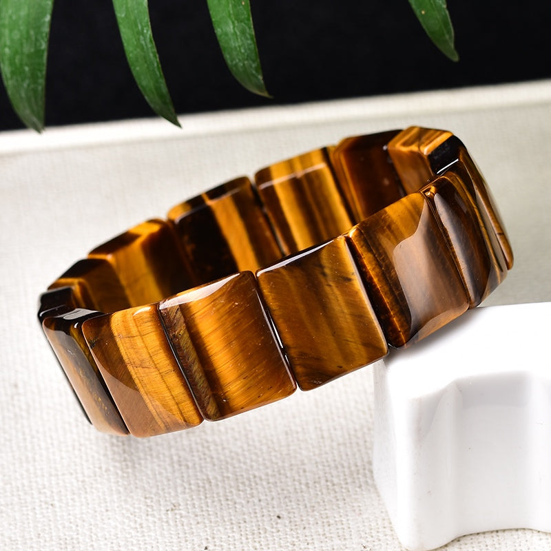 Flashy Yellow Tiger Eye Flat Beaded Bangle Bracelets