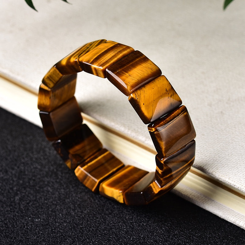 Flashy Yellow Tiger Eye Flat Beaded Bangle Bracelets