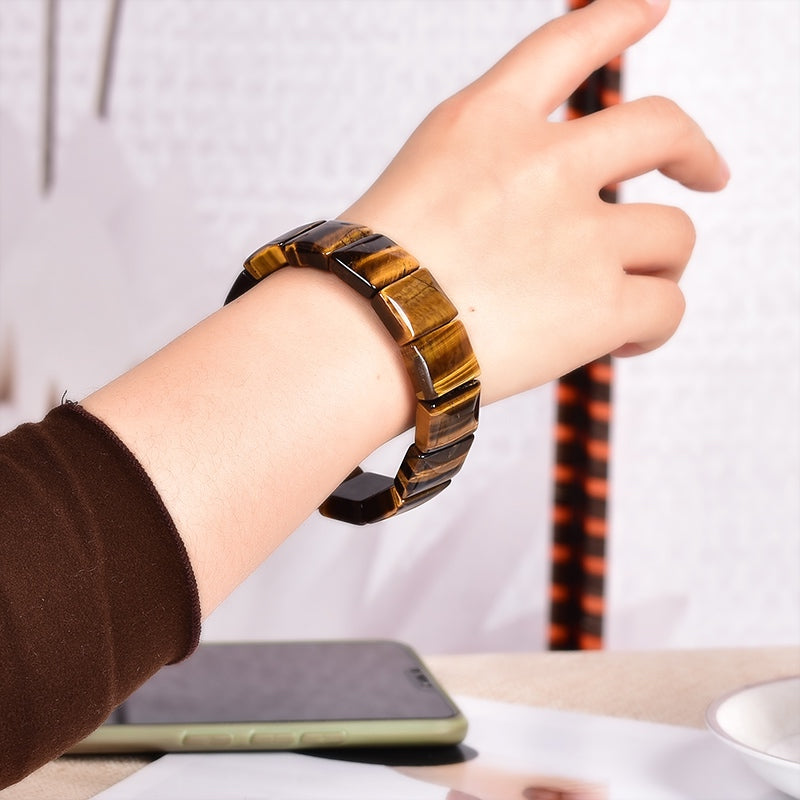 Flashy Yellow Tiger Eye Flat Beaded Bangle Bracelets