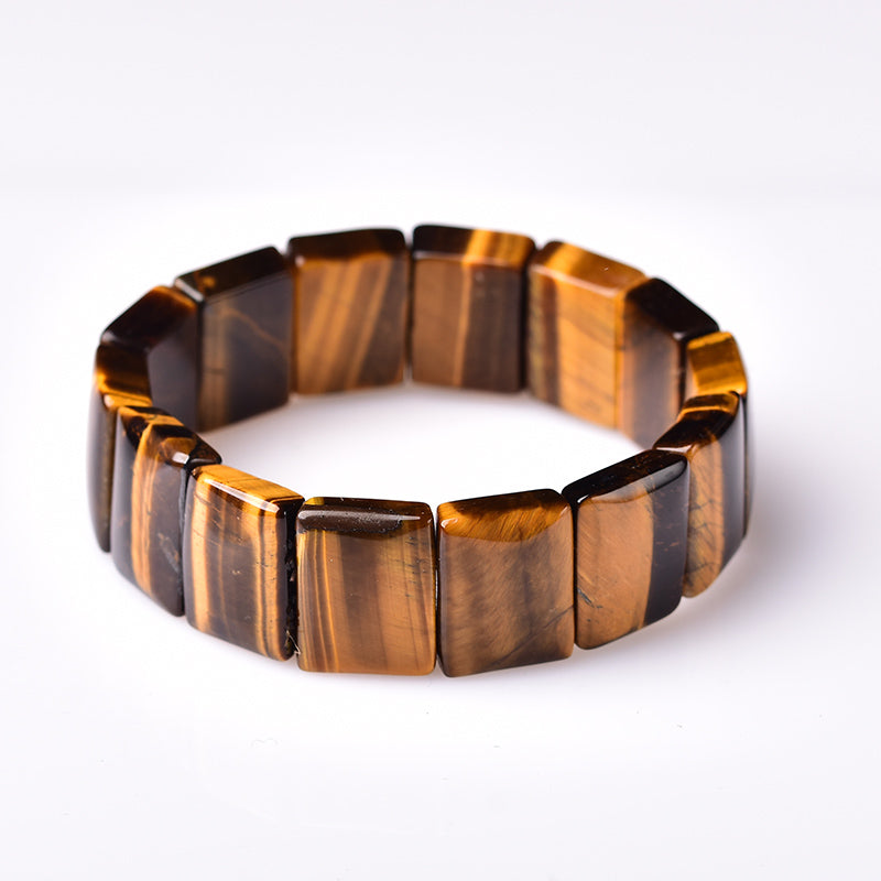 Flashy Yellow Tiger Eye Flat Beaded Bangle Bracelets