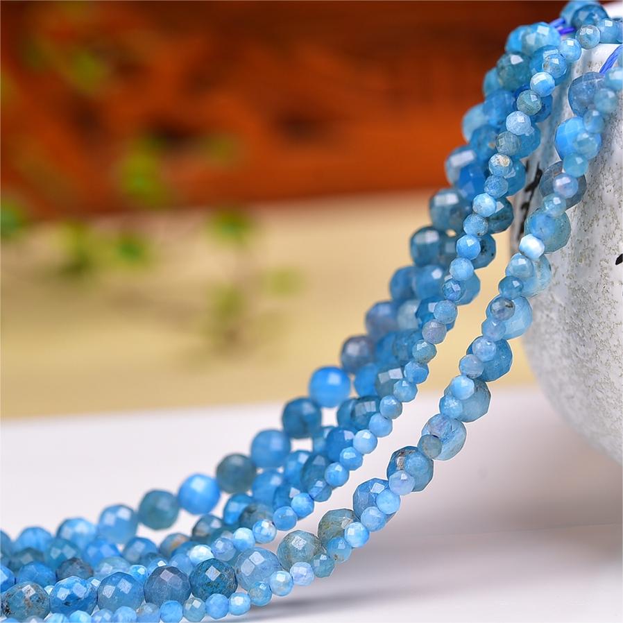 Natural Blue Apatite Faceted Round Beads Strands