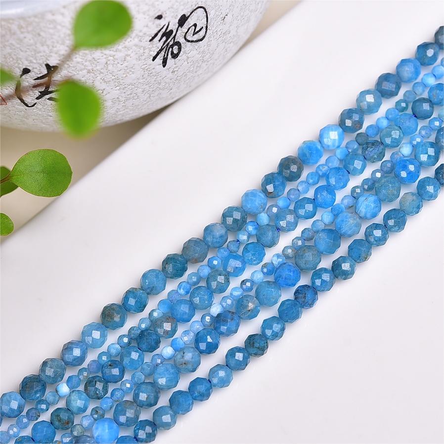 Natural Blue Apatite Faceted Round Beads Strands