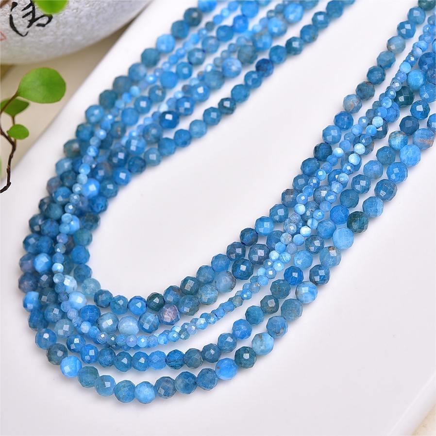 Natural Blue Apatite Faceted Round Beads Strands