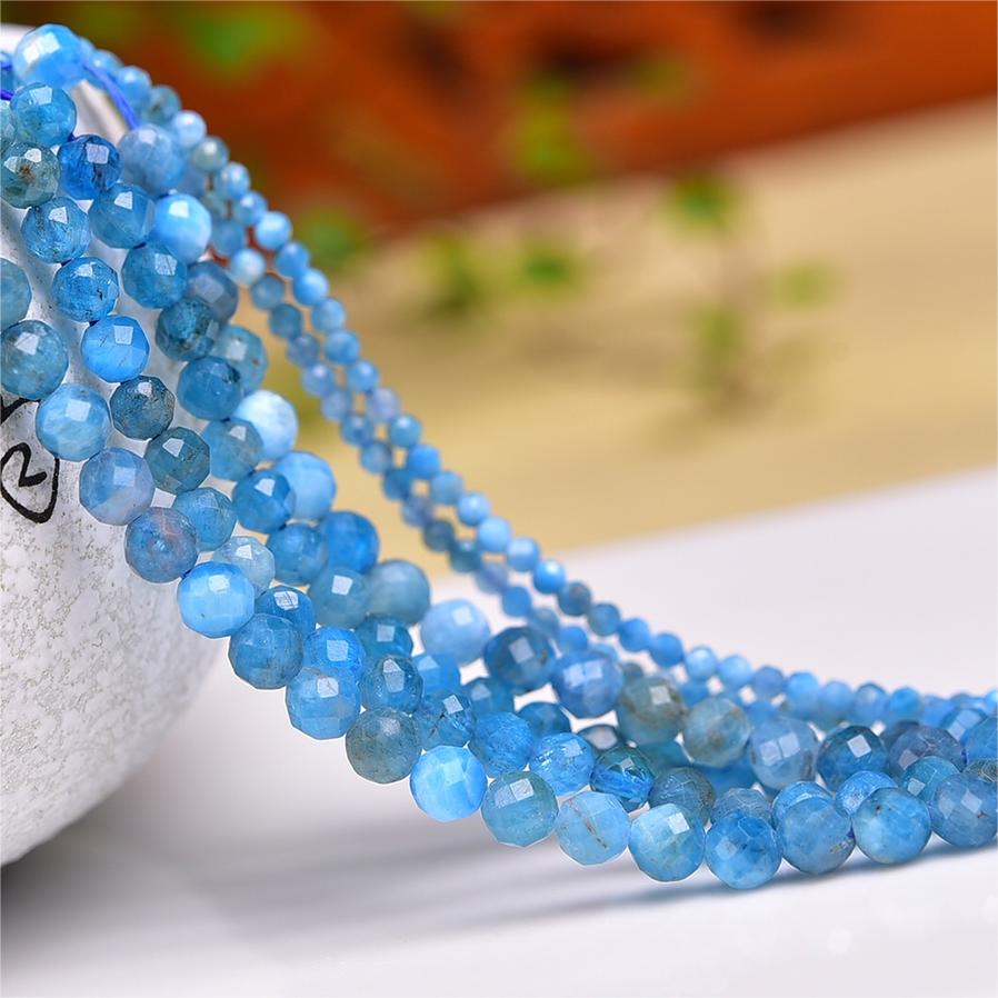 Natural Blue Apatite Faceted Round Beads Strands