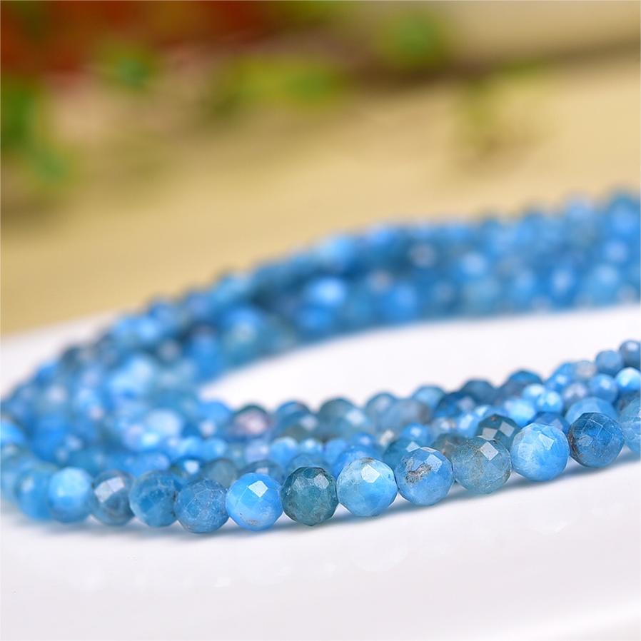 Natural Blue Apatite Faceted Round Beads Strands