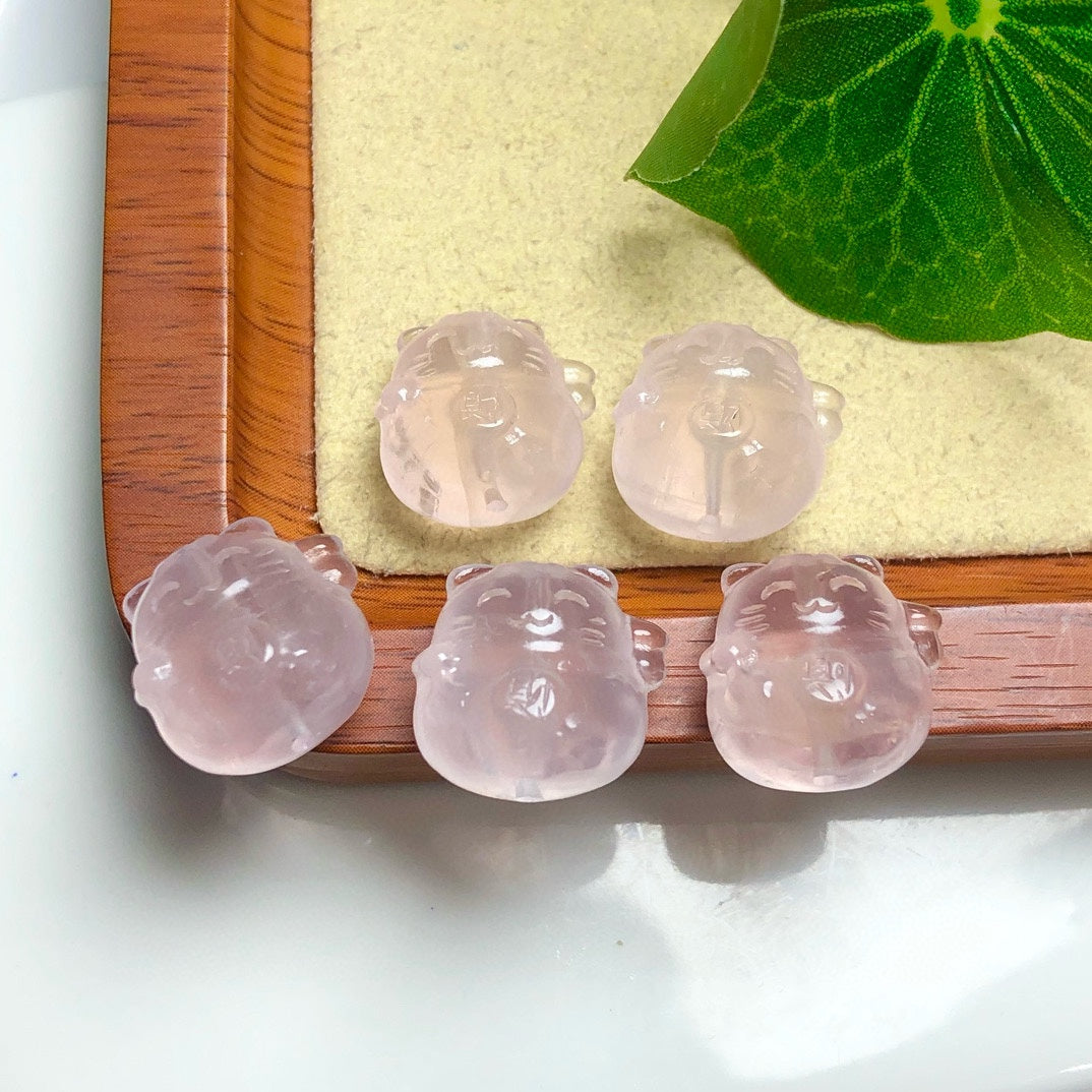 Natural Rose Quartz Fortune Cat Beads