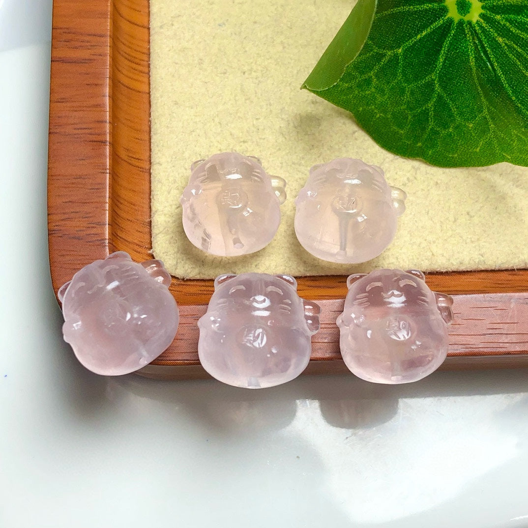 Natural Rose Quartz Fortune Cat Beads