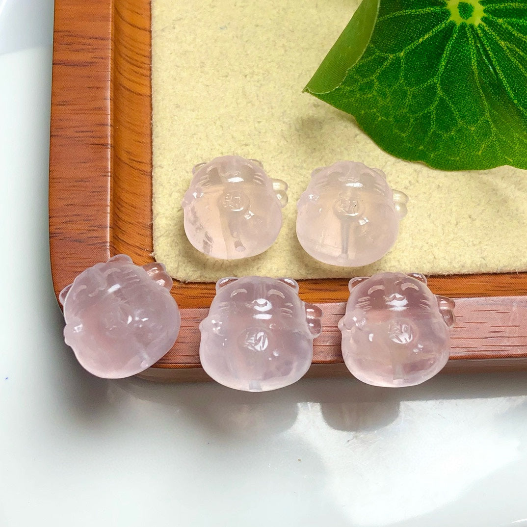 Natural Rose Quartz Fortune Cat Beads