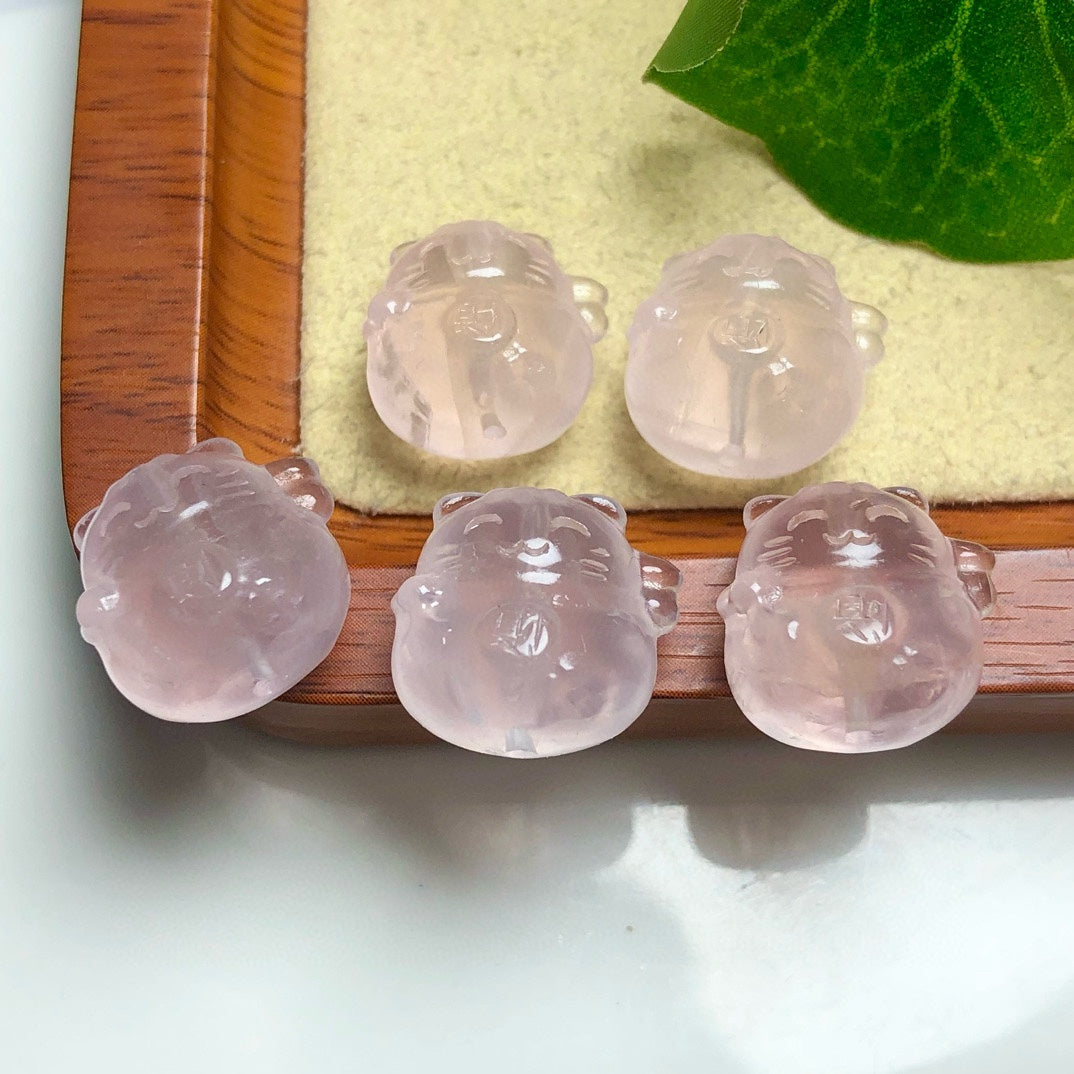 Natural Rose Quartz Fortune Cat Beads