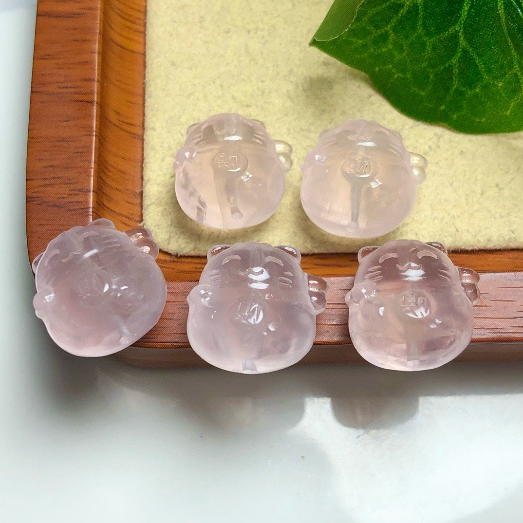 Natural Rose Quartz Fortune Cat Beads