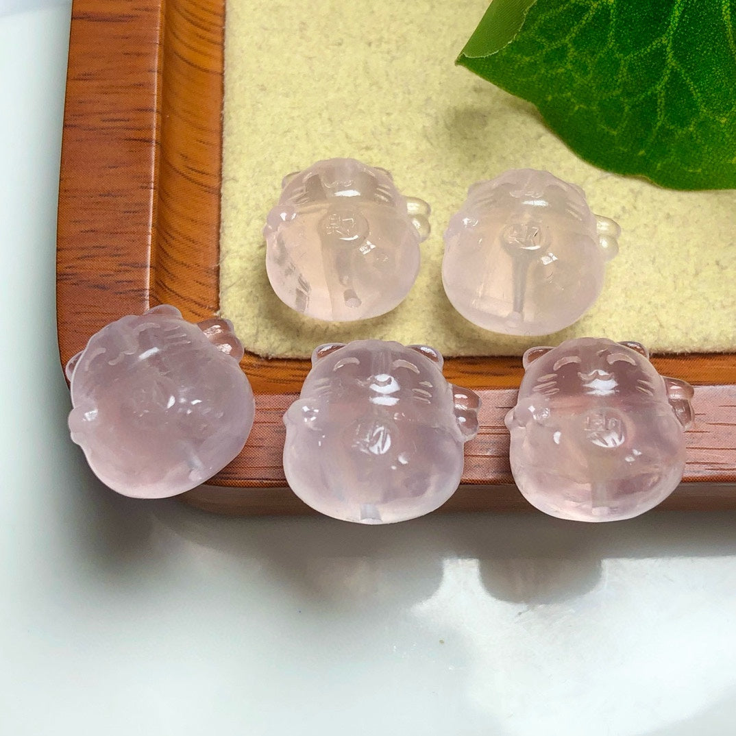Natural Rose Quartz Fortune Cat Beads