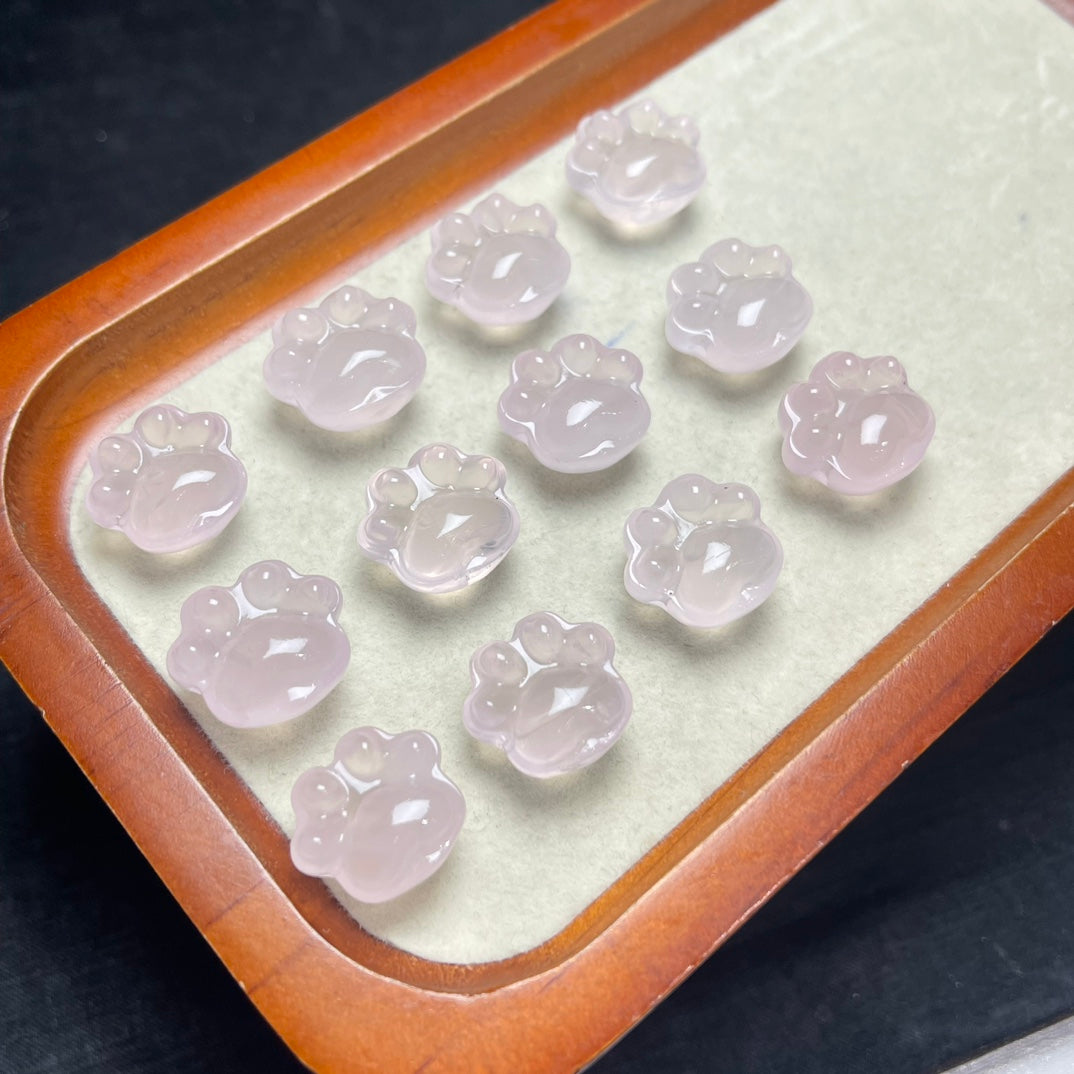 Natural Rose Quartz Paw Print Jewelry Charms