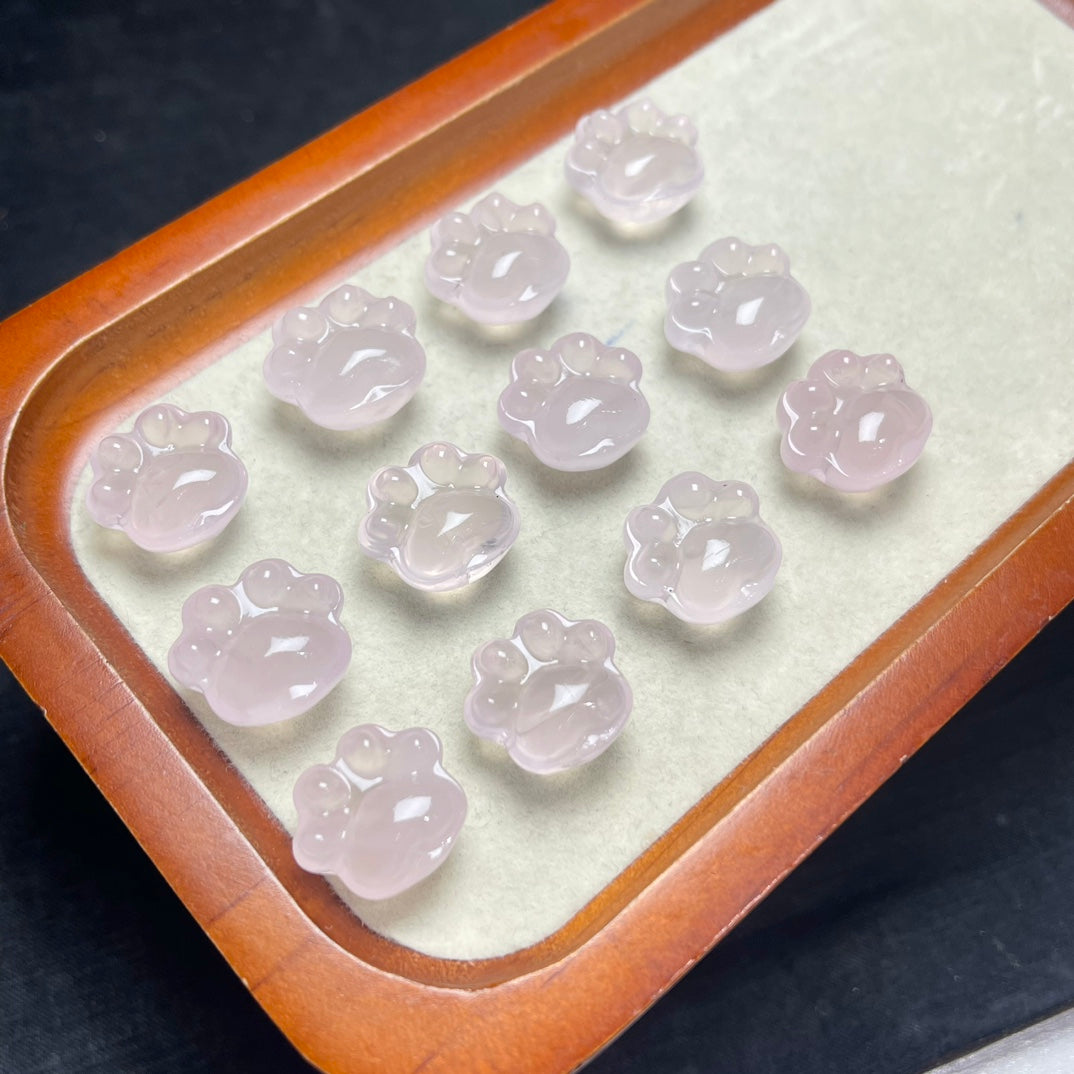 Natural Rose Quartz Paw Print Jewelry Charms