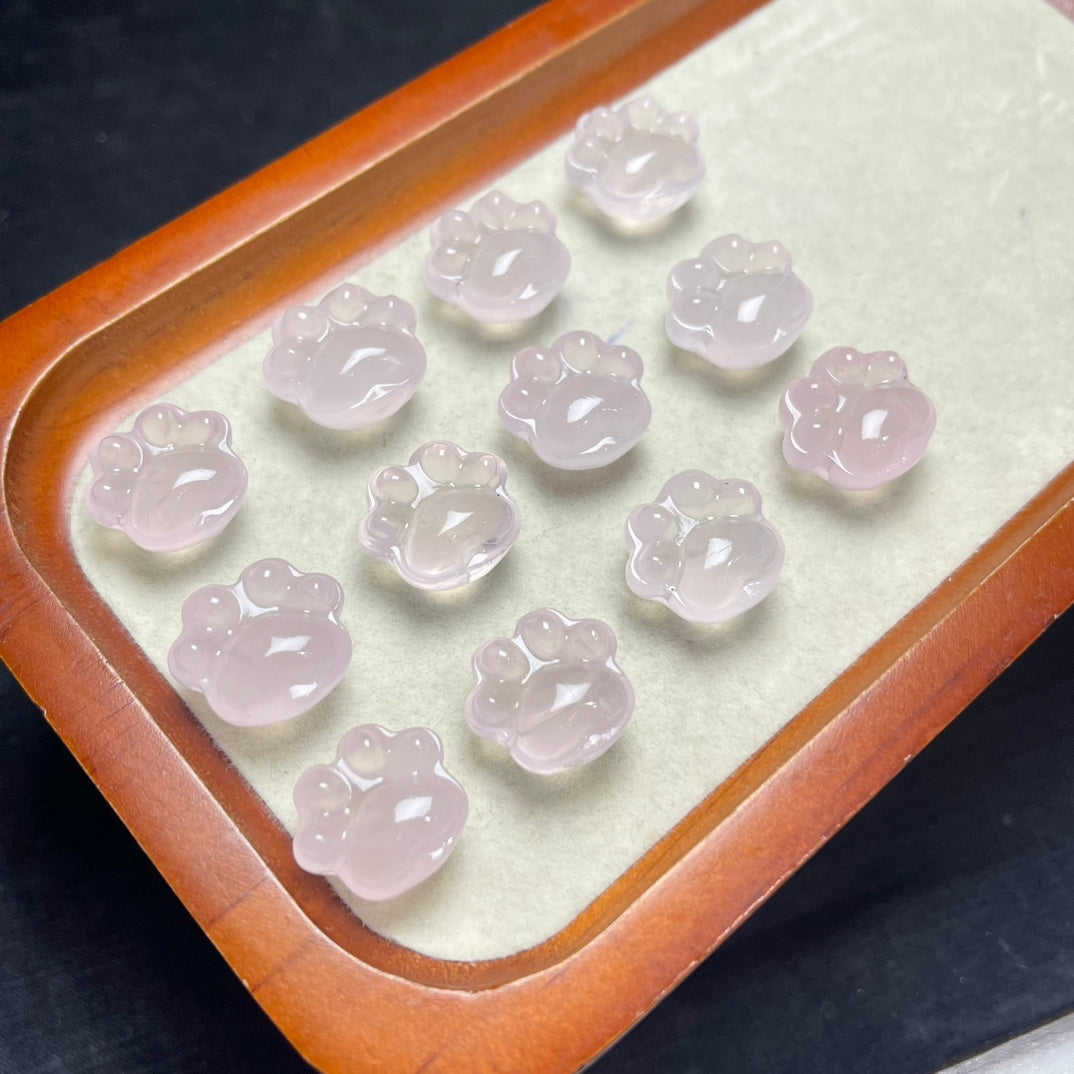 Natural Rose Quartz Paw Print Jewelry Charms