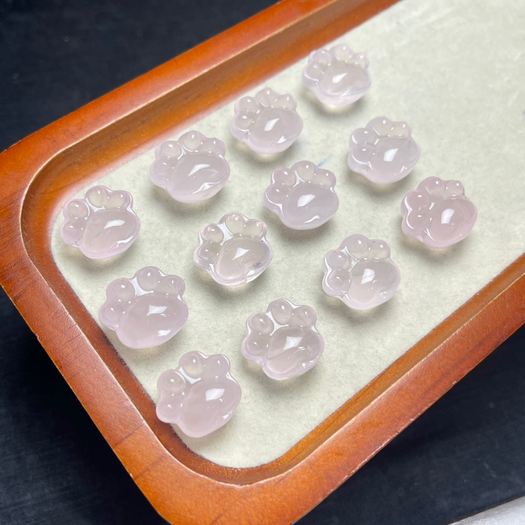 Natural Rose Quartz Paw Print Jewelry Charms