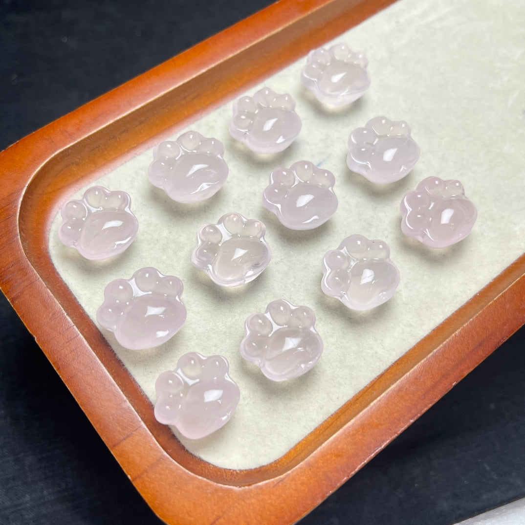 Natural Rose Quartz Paw Print Jewelry Charms