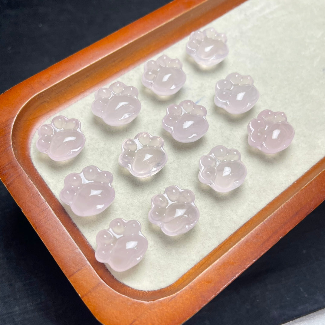 Natural Rose Quartz Paw Print Jewelry Charms