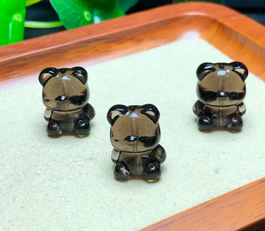 Natural Icy Obsidian Bear Beads