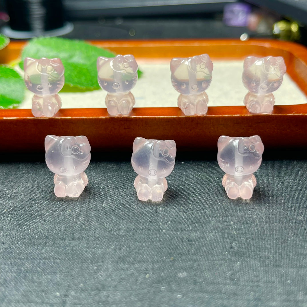 Natural Rose Quartz Hello Kitty Beads