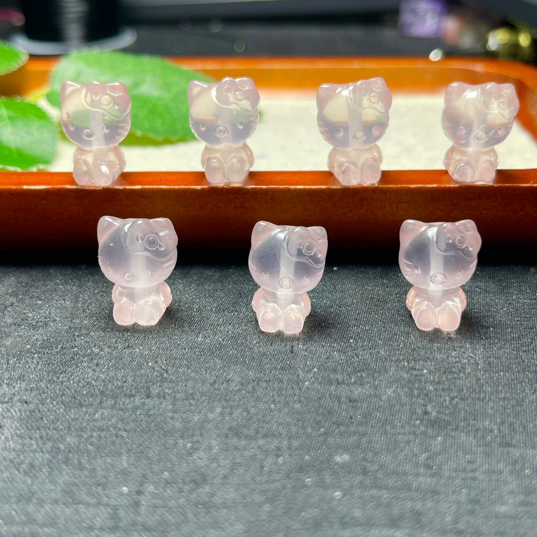 Natural Rose Quartz Hello Kitty Beads