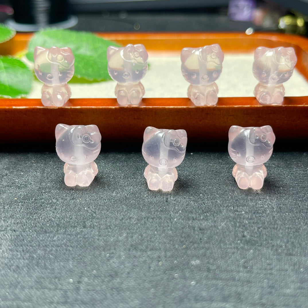Natural Rose Quartz Hello Kitty Beads