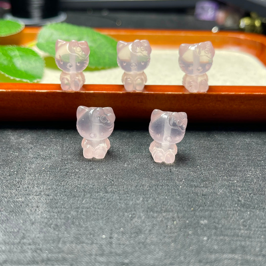 Natural Rose Quartz Hello Kitty Beads