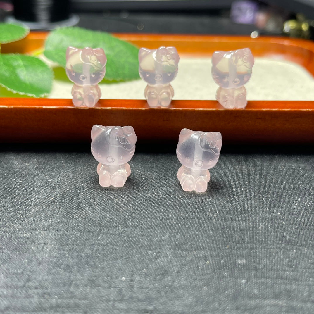 Natural Rose Quartz Hello Kitty Beads