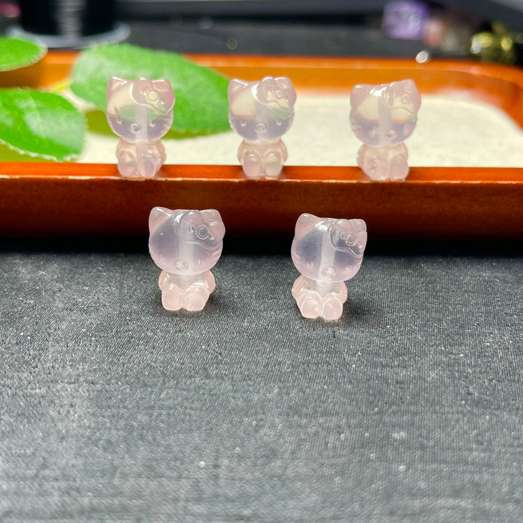 Natural Rose Quartz Hello Kitty Beads