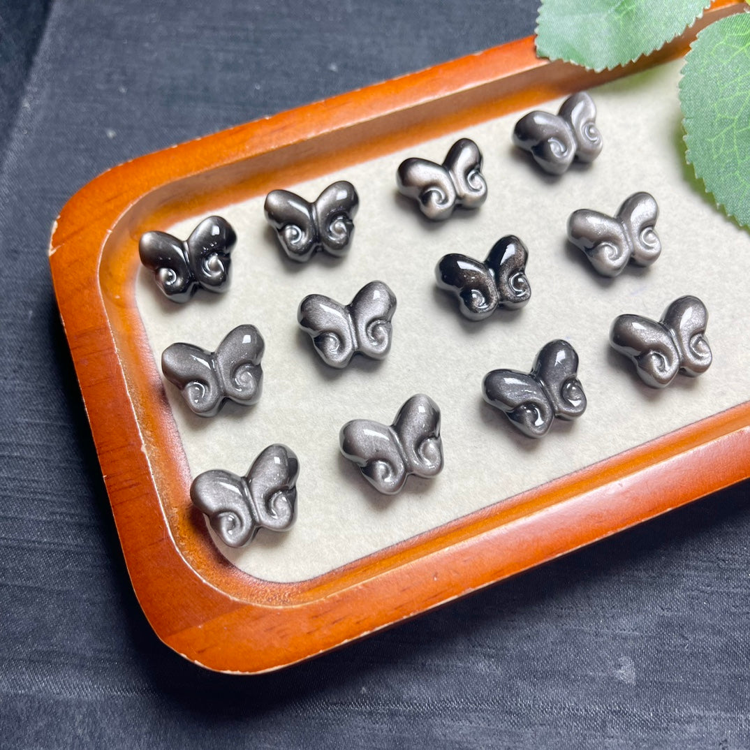 Natural Silver Sheen Obsidian Butterfly Beads