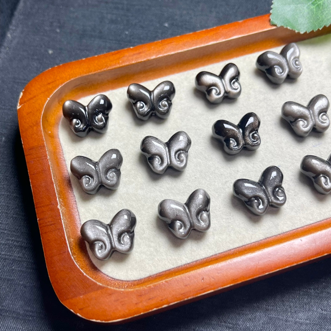 Natural Silver Sheen Obsidian Butterfly Beads