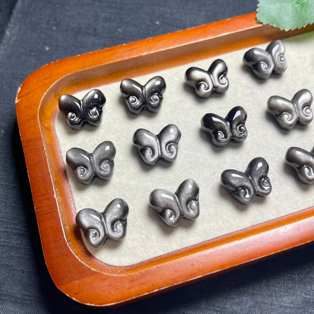 Natural Silver Sheen Obsidian Butterfly Beads