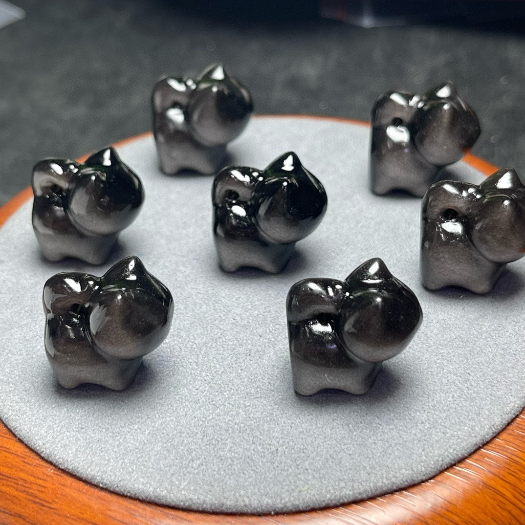 Silver Sheen Obsidian Standing Cat Beads