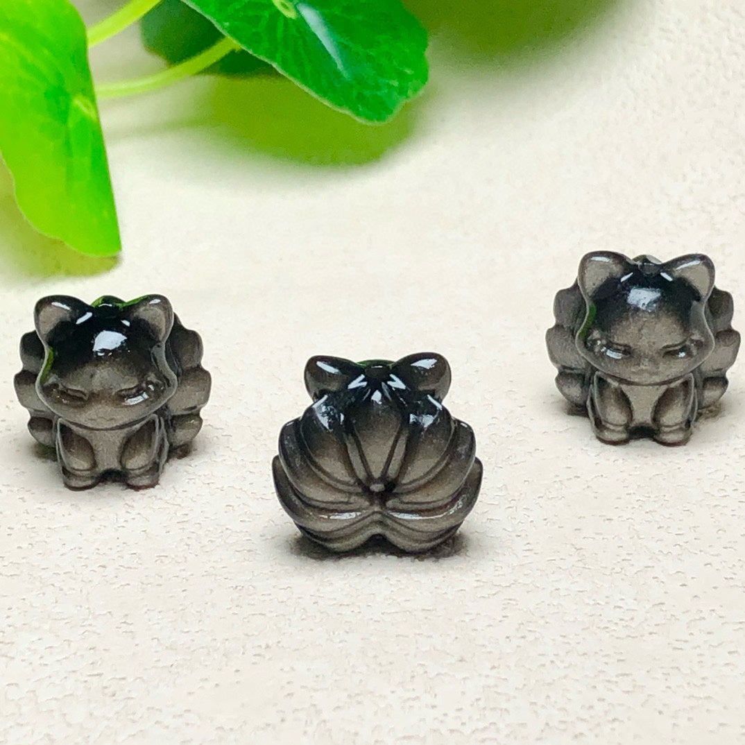 Natural Silver Sheen Obsidian Nine Tail Fox Beads