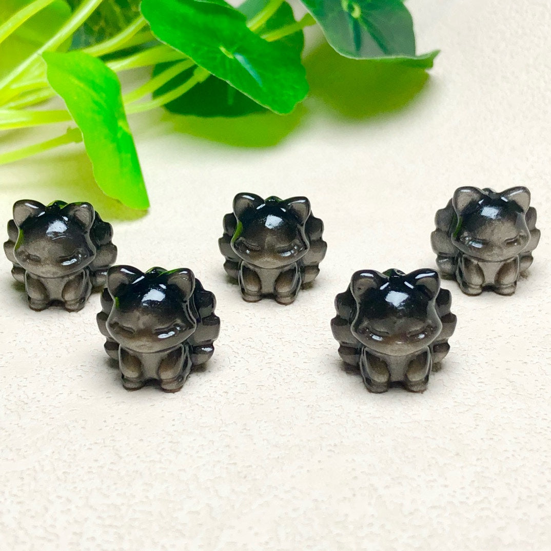 Natural Silver Sheen Obsidian Nine Tail Fox Beads