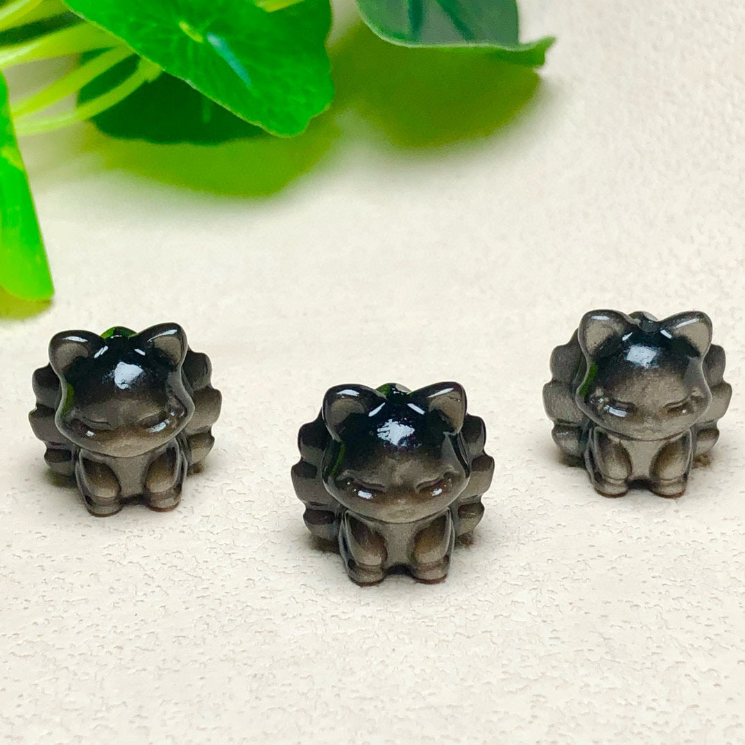 Natural Silver Sheen Obsidian Nine Tail Fox Beads