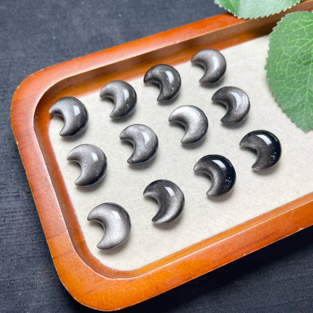 Natural Silver Sheen Obsidian Moon Beads
