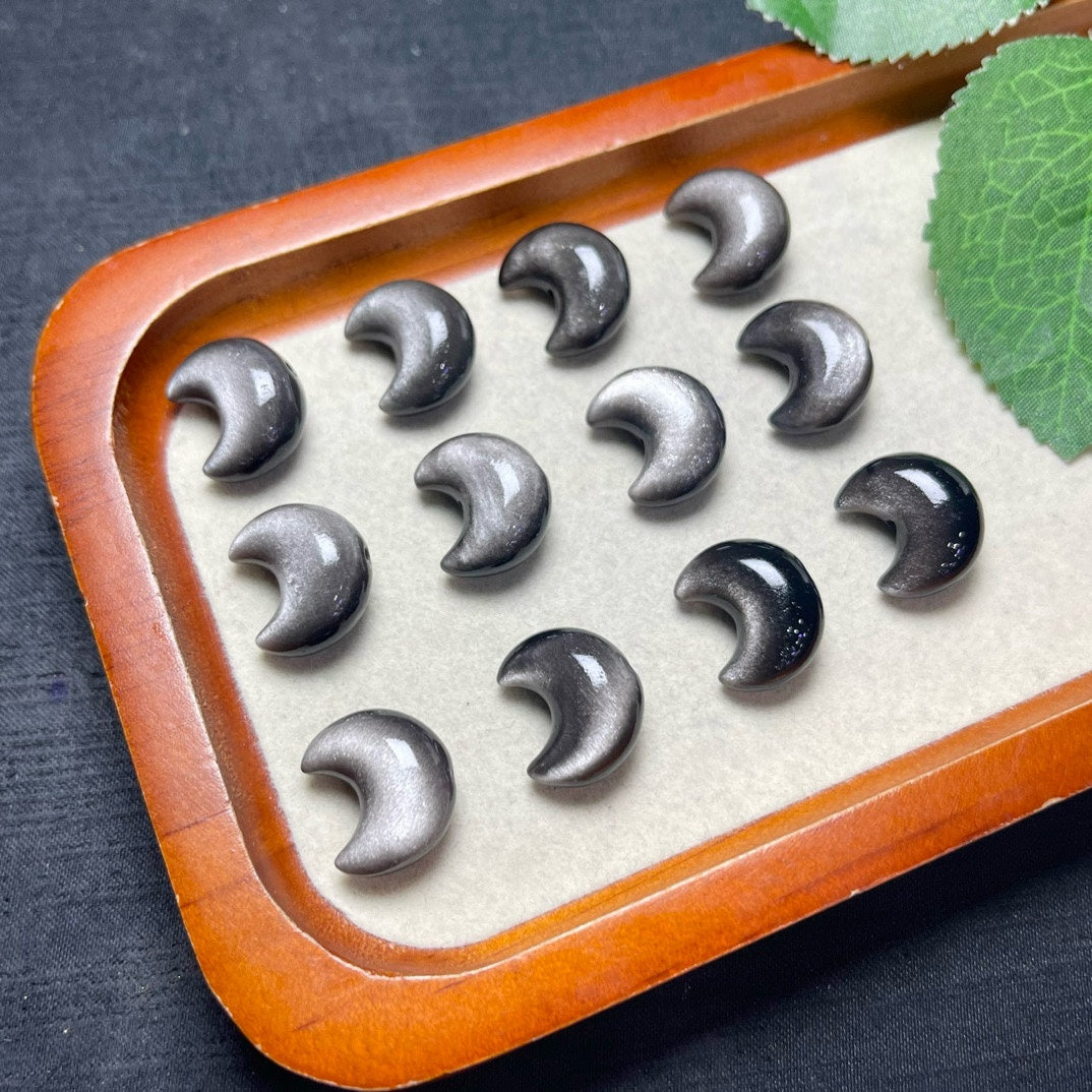 Natural Silver Sheen Obsidian Moon Beads