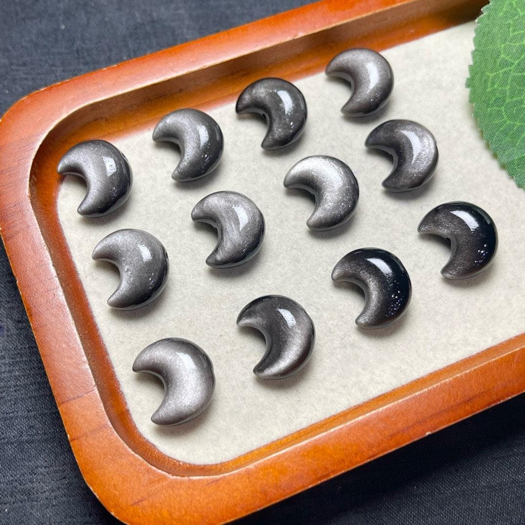 Natural Silver Sheen Obsidian Moon Beads