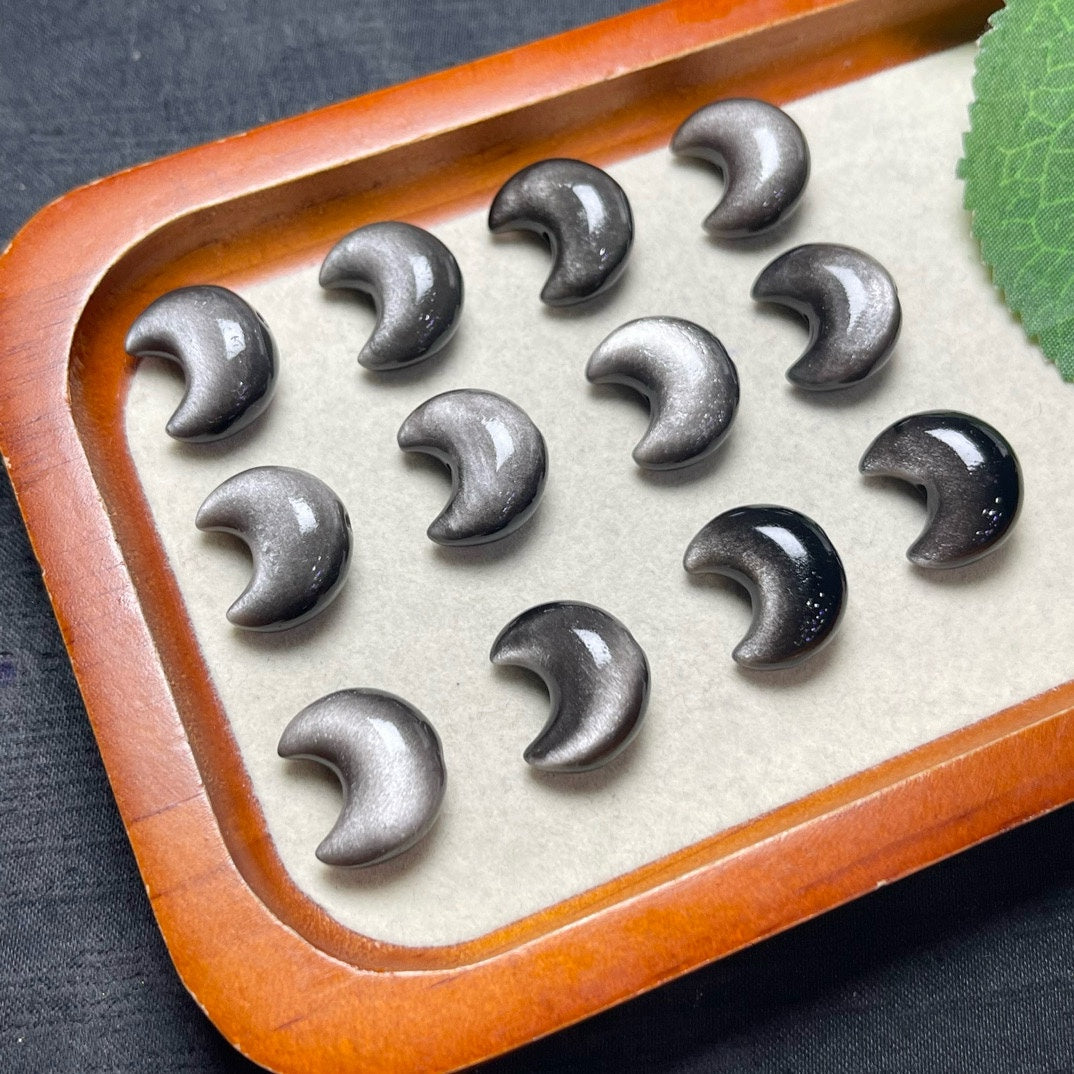 Natural Silver Sheen Obsidian Moon Beads