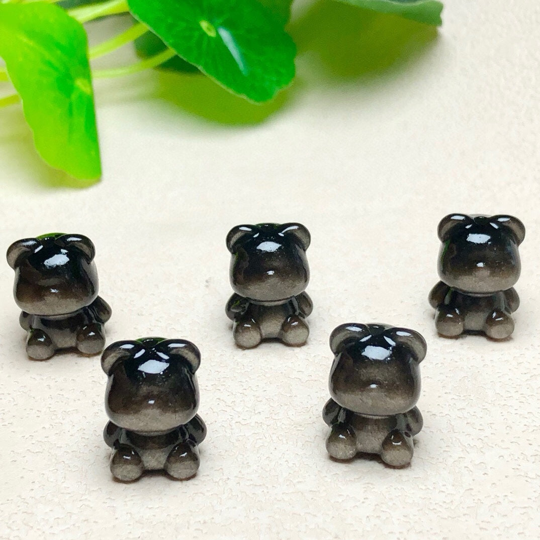 Natural Silver Sheen Obsidian Gummy Bear Beads