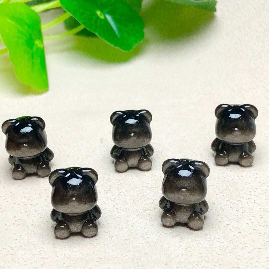 Natural Silver Sheen Obsidian Gummy Bear Beads