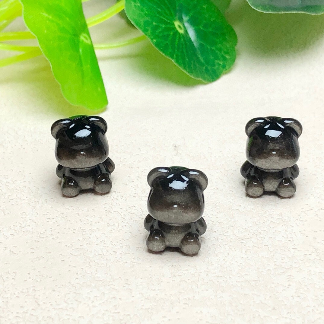 Natural Silver Sheen Obsidian Gummy Bear Beads