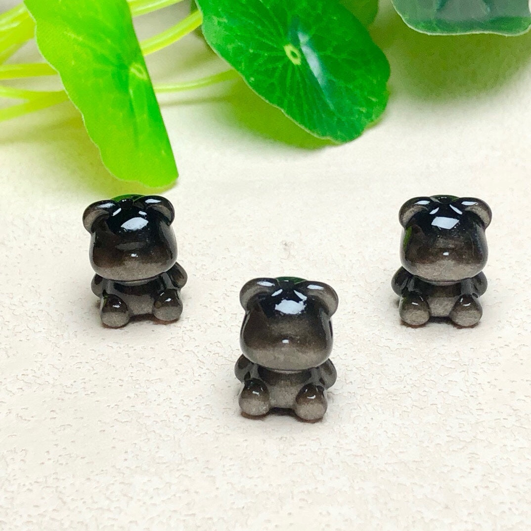 Natural Silver Sheen Obsidian Gummy Bear Beads