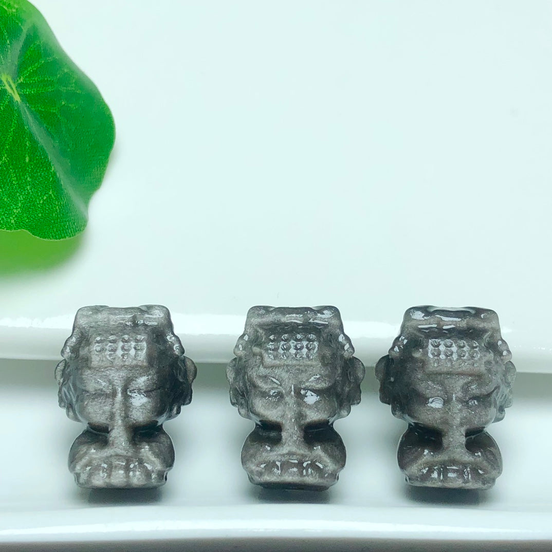 Natural Silver Sheen Obsidian Mazu Beads