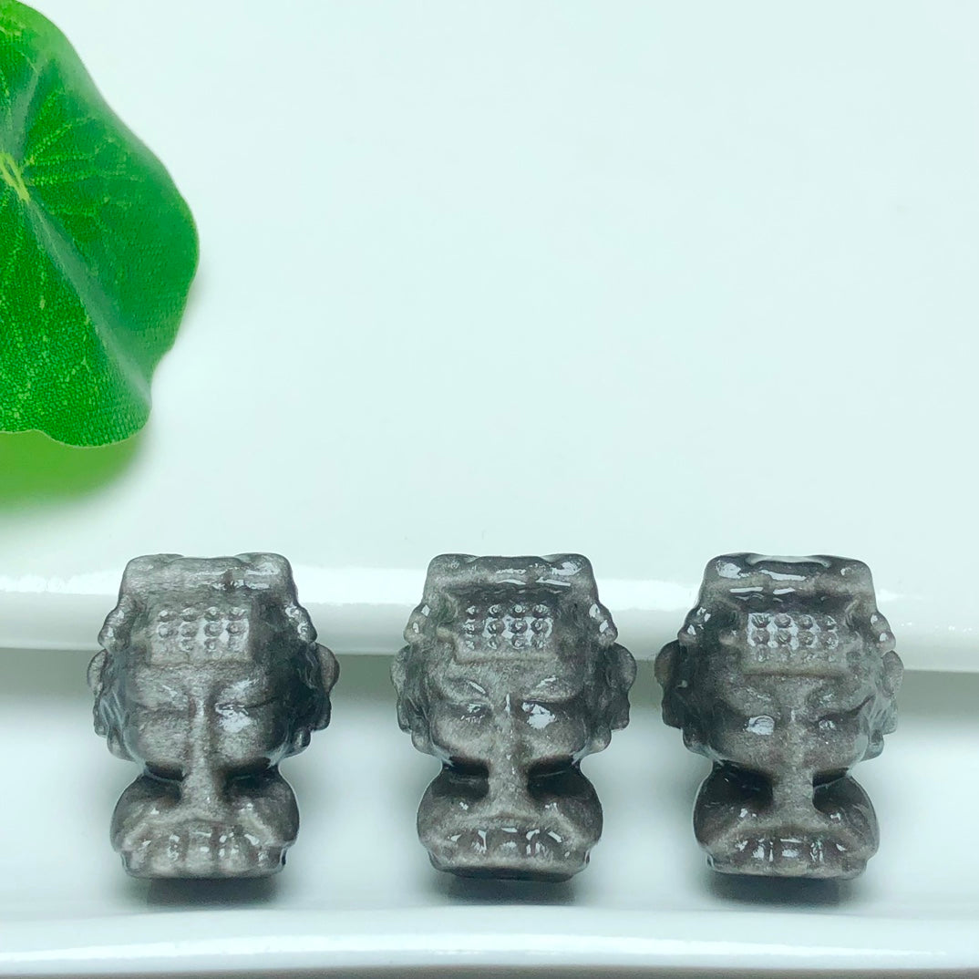 Natural Silver Sheen Obsidian Mazu Beads