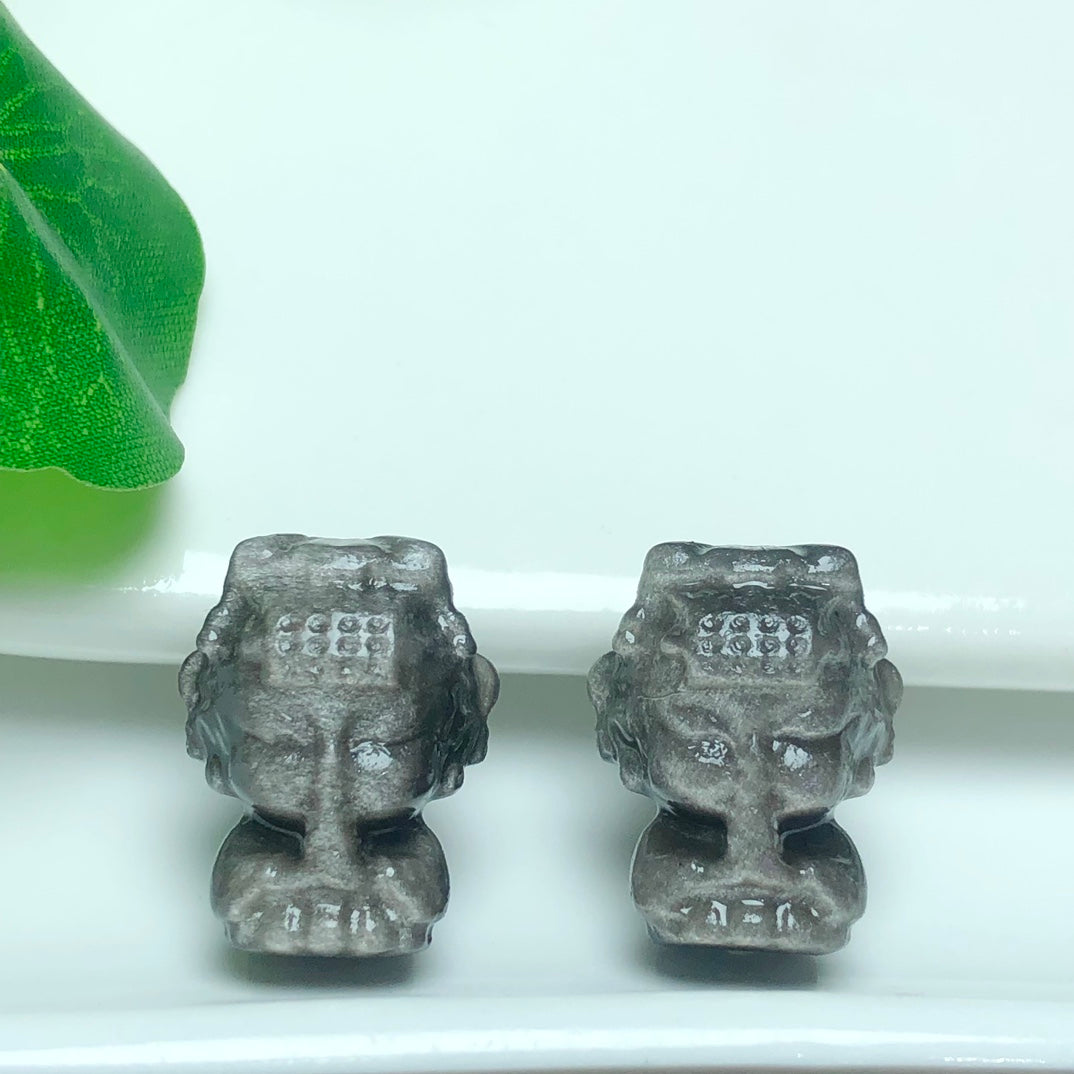 Natural Silver Sheen Obsidian Mazu Beads