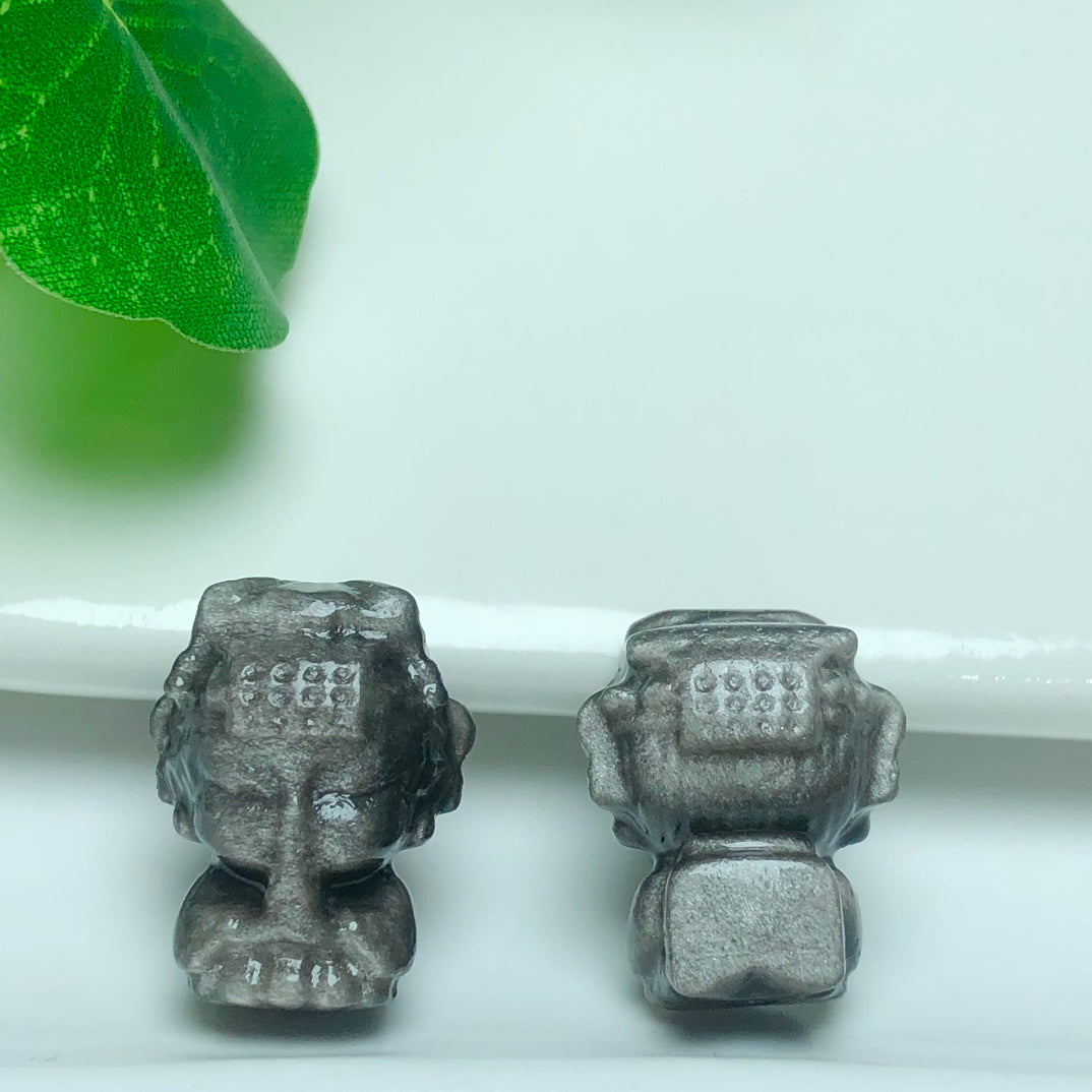 Natural Silver Sheen Obsidian Mazu Beads