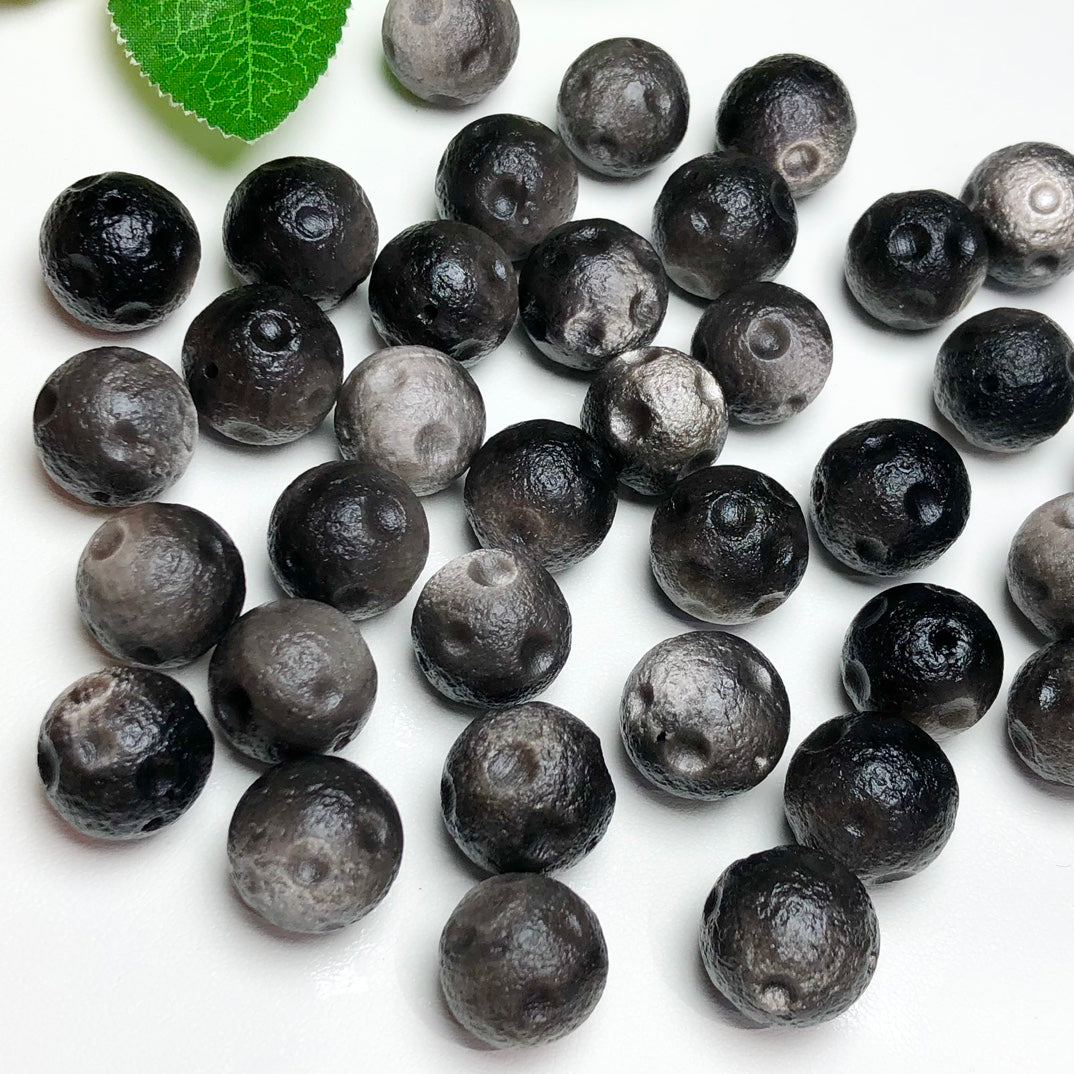 Silver Sheen Obsidian Moon Sphere Beads