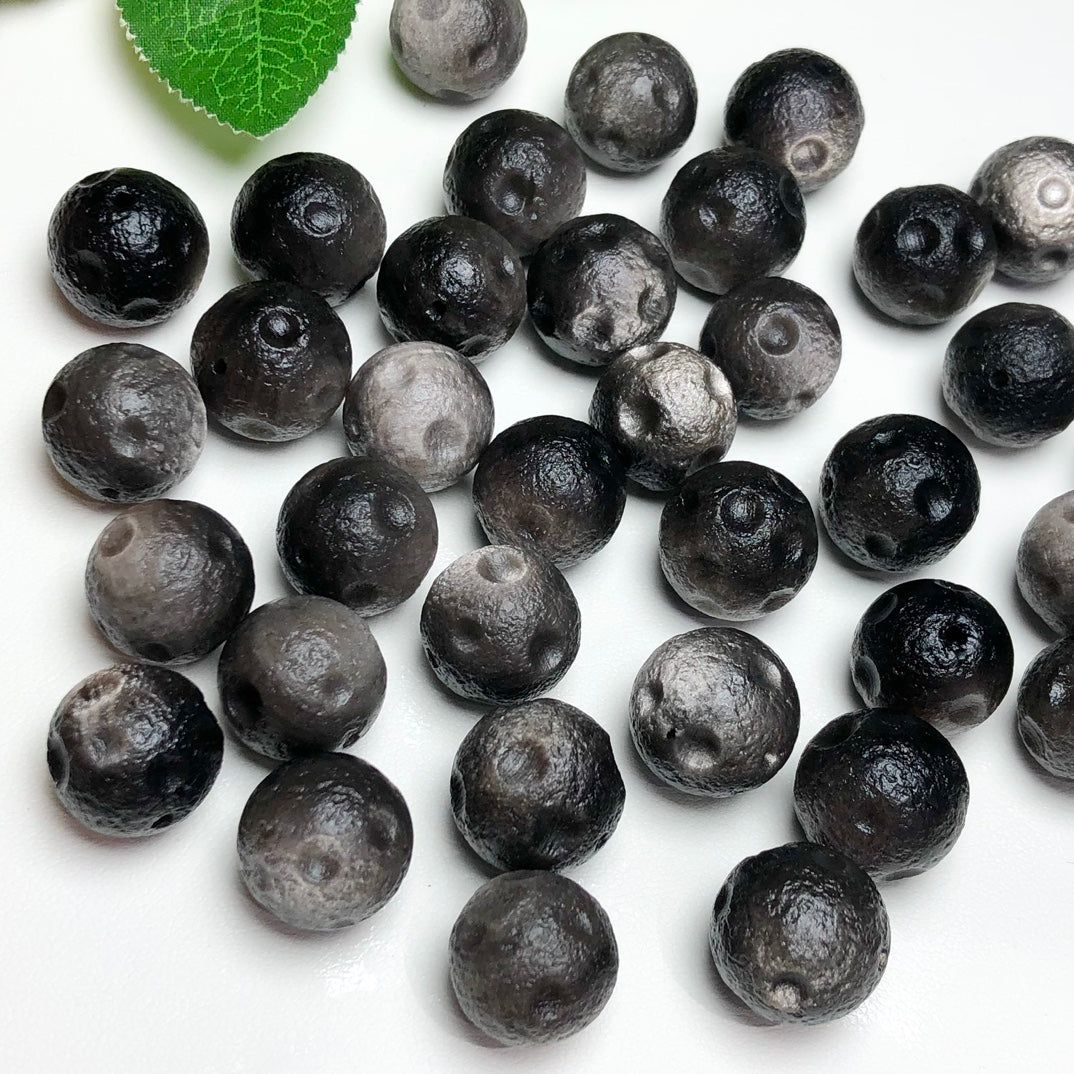 Silver Sheen Obsidian Moon Sphere Beads
